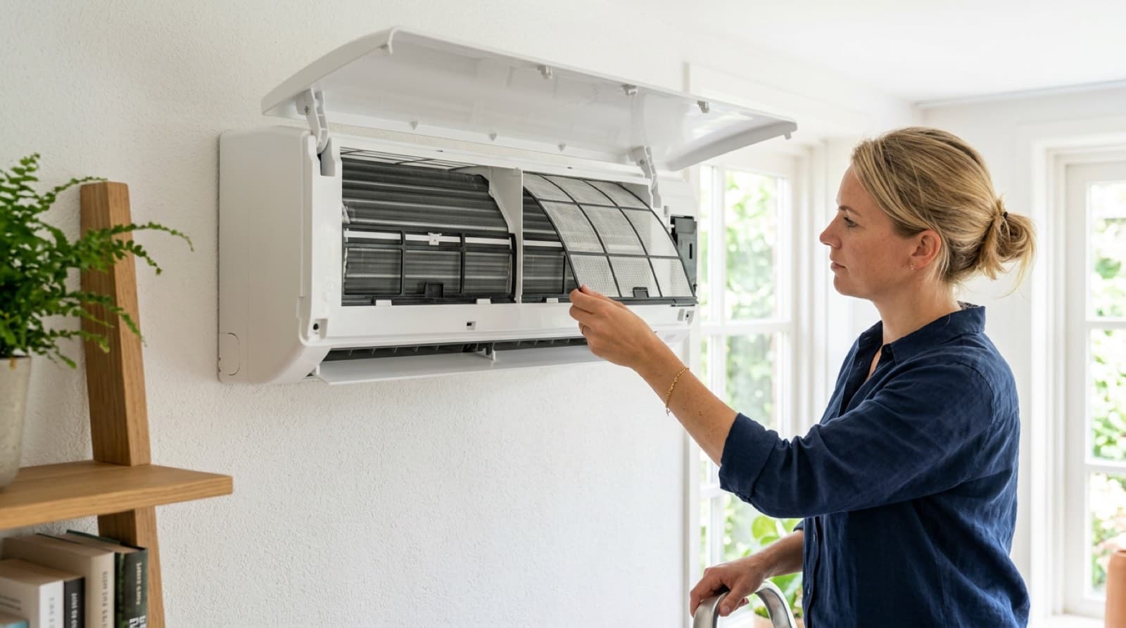 Schoongemaakte filters van een airco-binnenunit