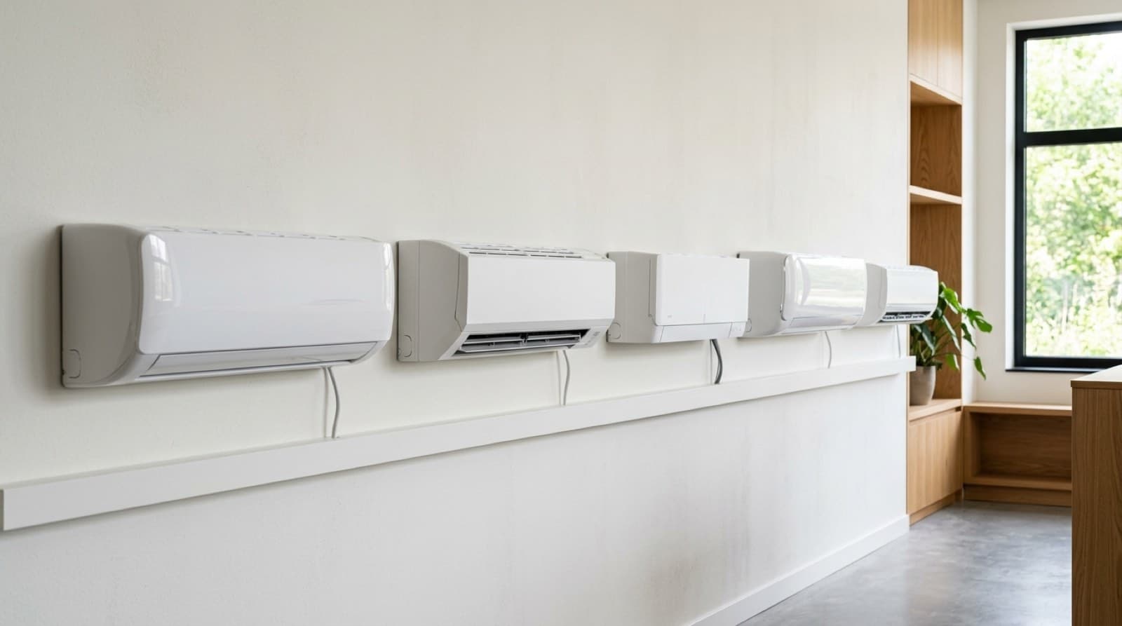 Verschillende merken split-airco's naast elkaar